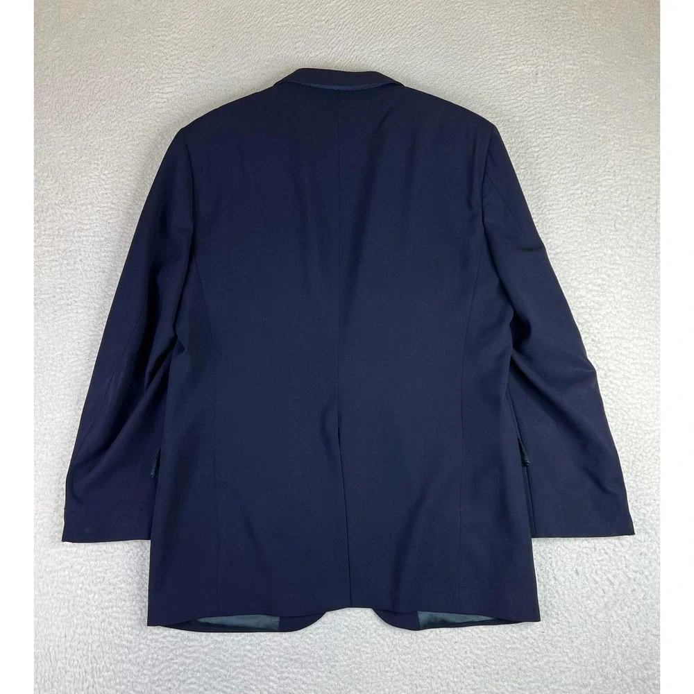 Stafford Blazer Mens 43 Long Navy Blue 100% Wool Gold Buttons Sport Coat USA